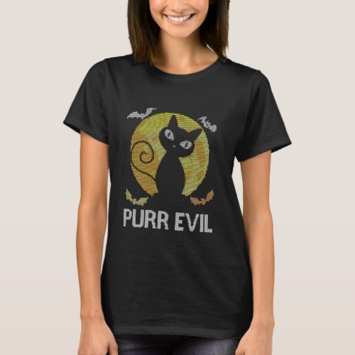 Funny Halloween Ugly Sweater Cat Purr Evil Pun For