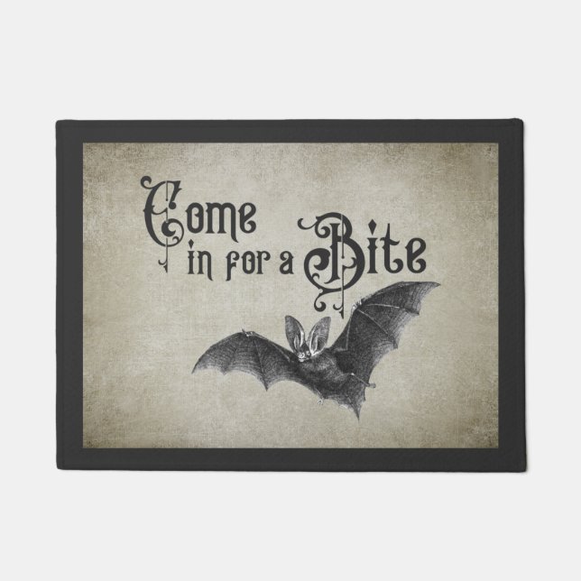 Funny Halloween Vampire Bat Come in for a Bite Doormat (Front)