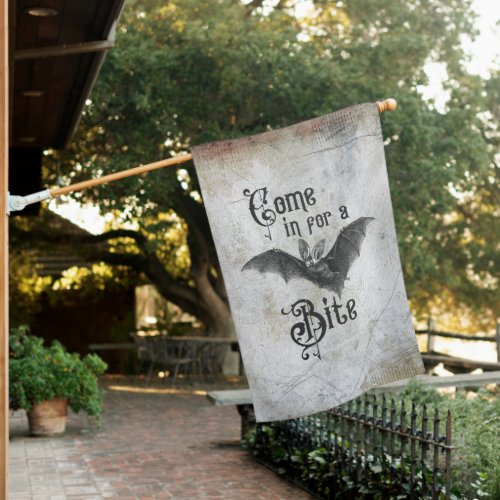 Funny Halloween Vampire Bat Come in for a Bite House Flag