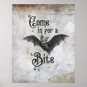 Funny Halloween Vampire Bat Come in for a Bite Poster