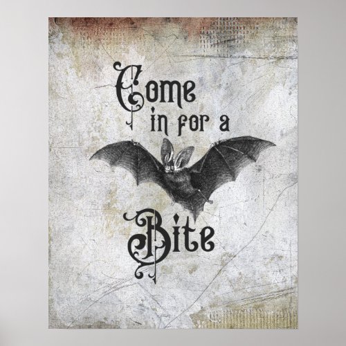 Funny Halloween Vampire Bat Come in for a Bite Poster