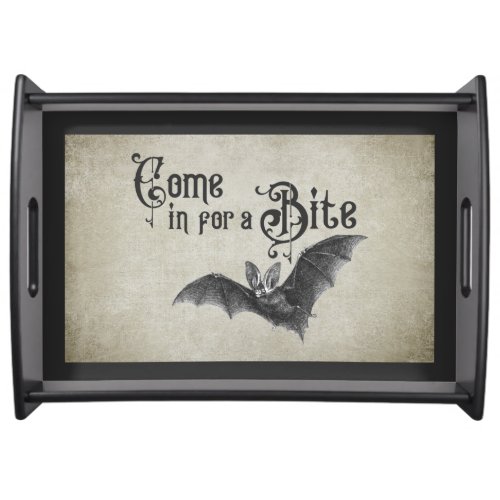 Funny Halloween Vampire Bat Come in for a Bite Serving Tray