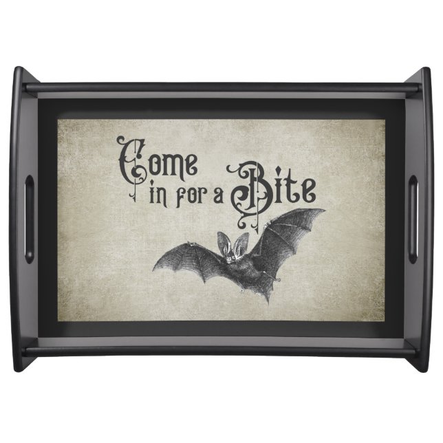 Funny Halloween Vampire Bat Come in for a Bite Serving Tray (Front)
