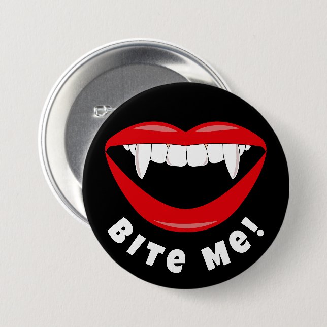 Funny Halloween Vampire Fangs Bite Me Button (Front & Back)