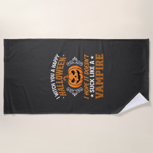 Funny Halloween Vampire Pumpkin Beach Towel