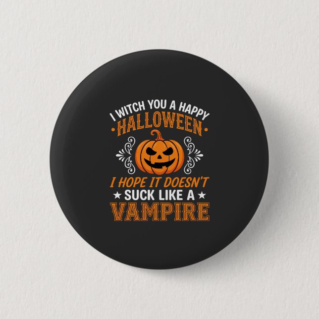 Funny Halloween Vampire Pumpkin Button (Front)