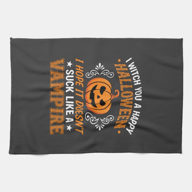 Funny Halloween Vampire Pumpkin Kitchen Towel (Horizontal)