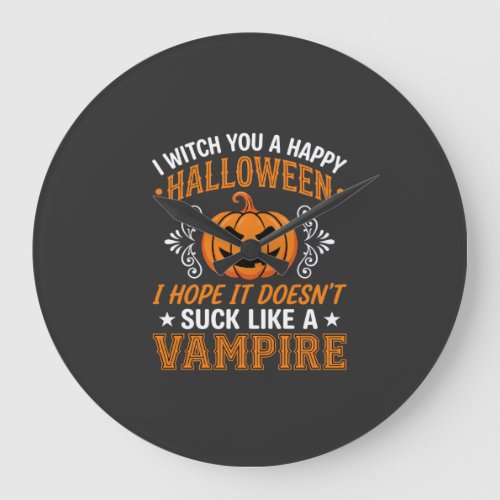 Funny Halloween Vampire Pumpkin Large Clock