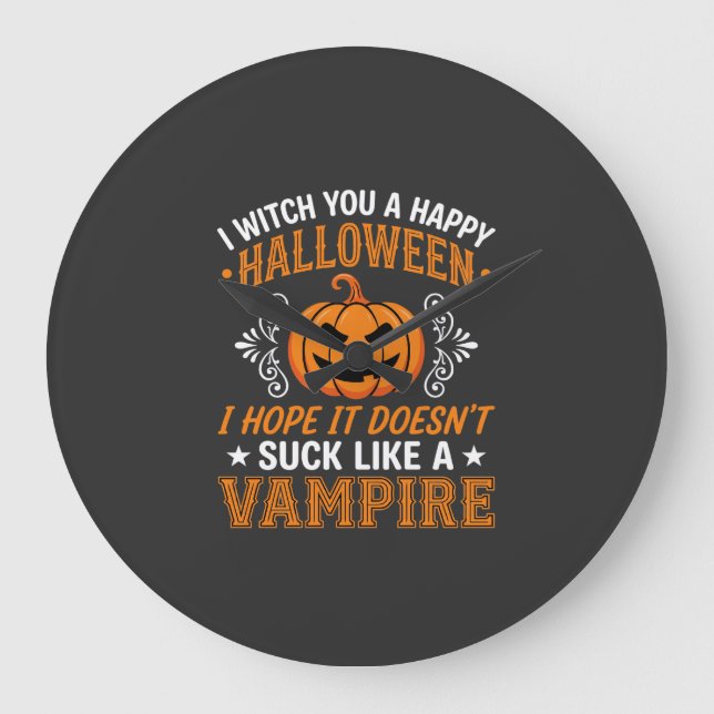 Funny Halloween Vampire Pumpkin Large Clock (Front)