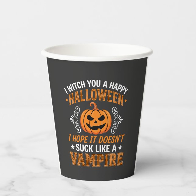 Funny Halloween Vampire Pumpkin Paper Cups (Front)