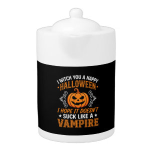 Funny Halloween Vampire Pumpkin Teapot