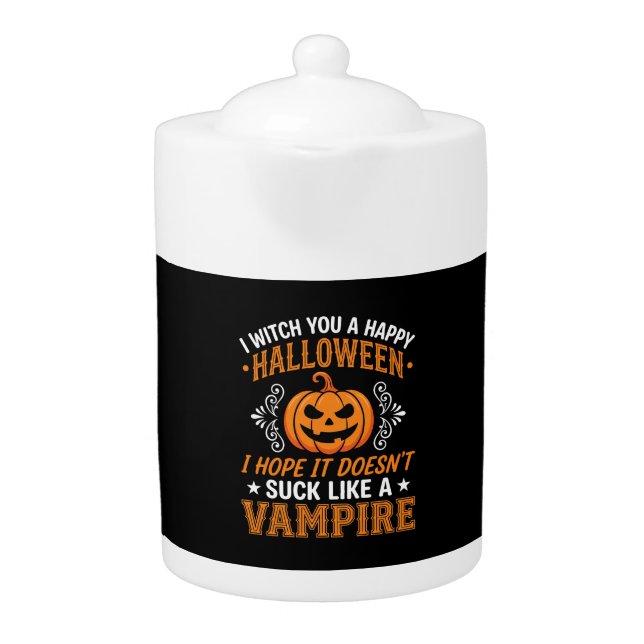 Funny Halloween Vampire Pumpkin Teapot (Front)