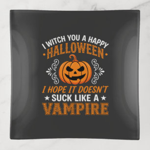 Funny Halloween Vampire Pumpkin Trinket Tray