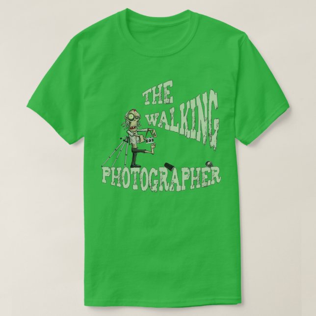 Funny Halloween Walking Zombie Photographer  T-Shirt (Design Front)