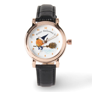 Funny Halloween Watch with Witch Pumpkin Flying