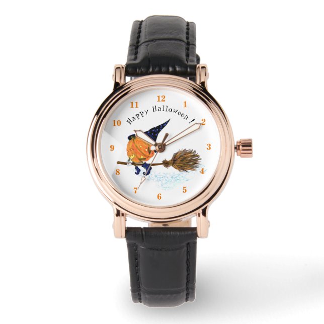 Funny Halloween Watch with Witch Pumpkin Flying (Front)