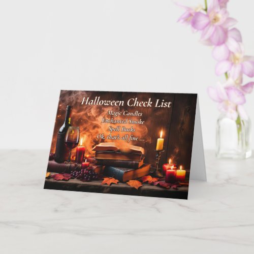 Funny Halloween Wine Checklist with Candles Card