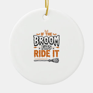Funny Halloween Witch Broom Vintage Shirt Design_1 Ceramic Ornament