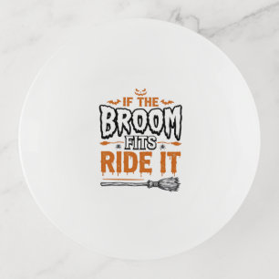 Funny Halloween Witch Broom Vintage Shirt Design_1 Trinket Tray