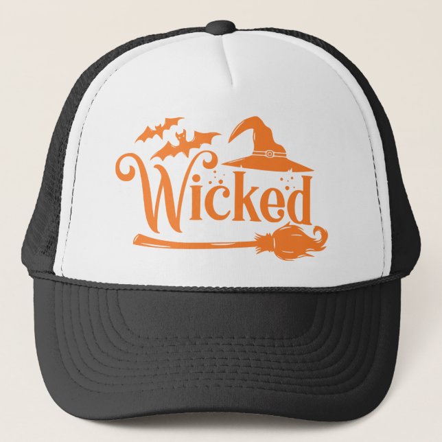 Funny  Halloween, Witch Broomstick wicked Trucker Hat (Front)