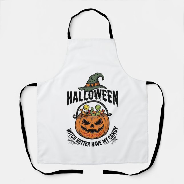 Funny Halloween Witch Candy Pumpkin Shirt Design_1 Apron (Front)