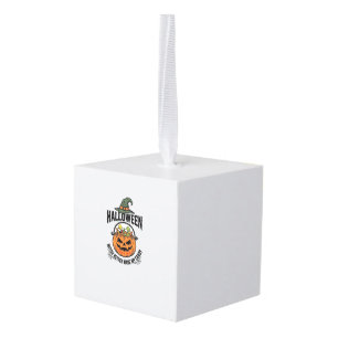 Funny Halloween Witch Candy Pumpkin Shirt Design_1 Cube Ornament