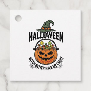Funny Halloween Witch Candy Pumpkin Shirt Design_1 Favor Tags