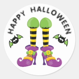 Funny Halloween Witch Feet Classic Round Sticker
