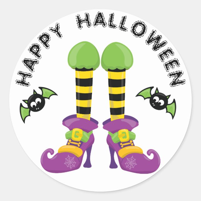 Funny Halloween Witch Feet Classic Round Sticker (Front)
