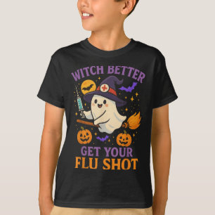 Funny Halloween Witch Ghost Flu Shot Nurse T-Shirt