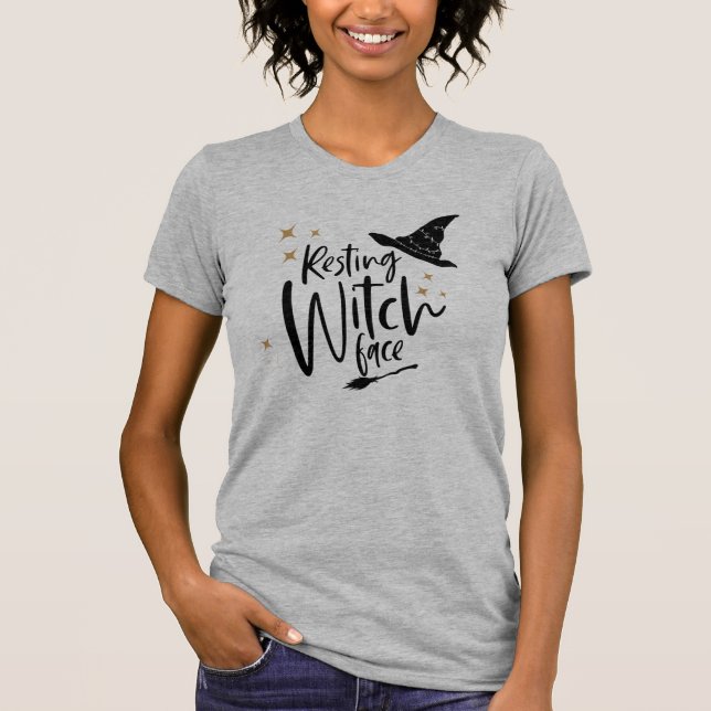 Funny Halloween Witch Hat & Broom T-Shirt (Front)