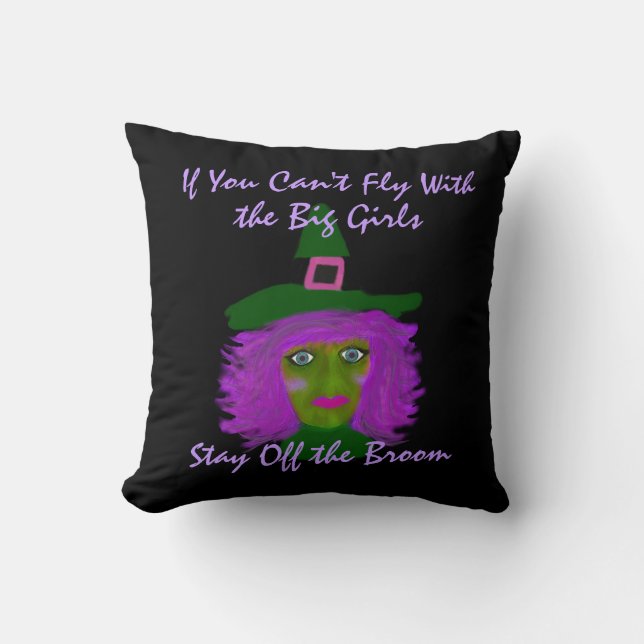Funny Halloween Witch Quote Black Striped Throw Pillow (Front)