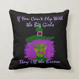 Funny Halloween Witch Quote Black Striped Throw Pillow