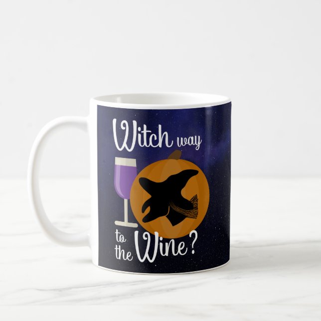 Funny Halloween Witch Way to the Wine Pumpkin Coffee Mug (Left)