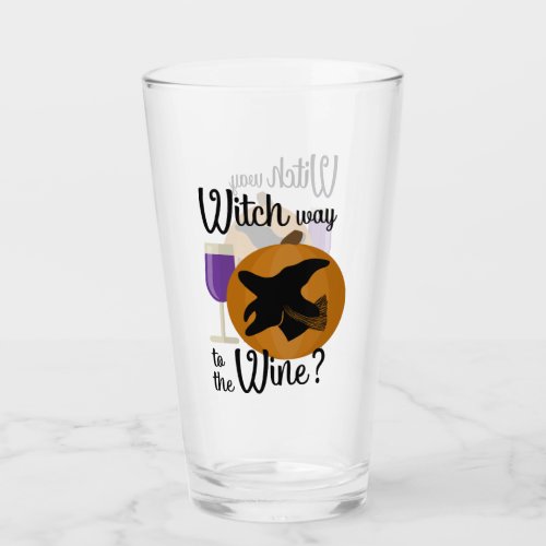 Funny Halloween Witch Way to the Wine Pumpkin Glass