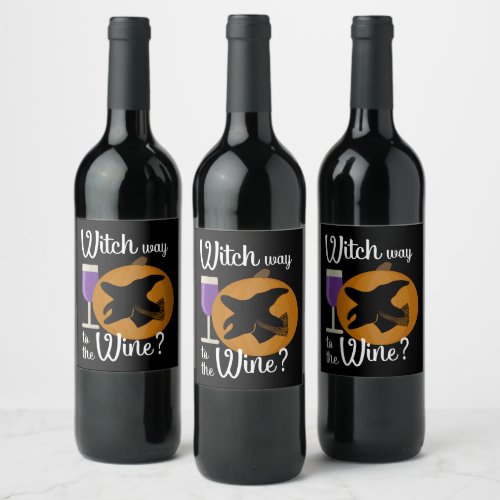 Funny Halloween Witch Way to the Wine Pumpkin Wine Label