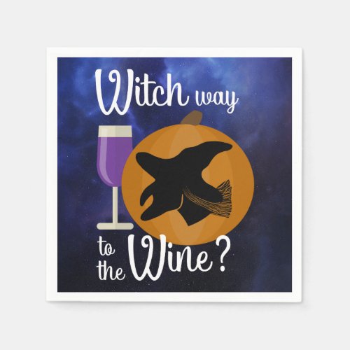 Funny Halloween Witch Way to the Wine Spooky Napkins