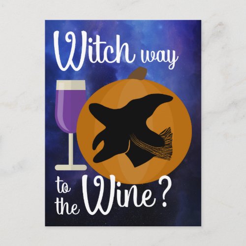 Funny Halloween Witch Way to the Wine Spooky Postcard