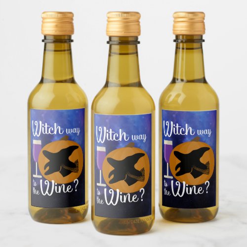 Funny Halloween Witch Way to the Wine Spooky Wine Label