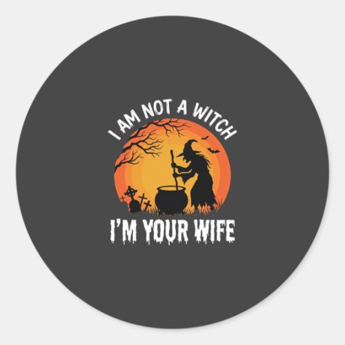 Funny Halloween Witch Wife Cauldron Design Classic Round Sticker