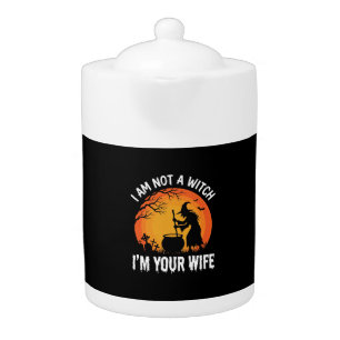 Funny Halloween Witch Wife Cauldron Design Teapot