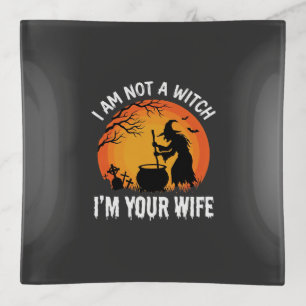 Funny Halloween Witch Wife Cauldron Design Trinket Tray