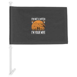 Funny Halloween Witch Wife Graveyard Design Car Flag