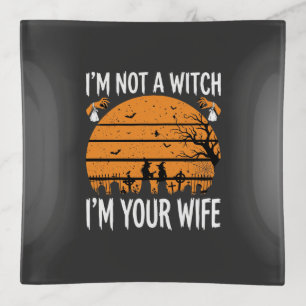 Funny Halloween Witch Wife Graveyard Design Trinket Tray
