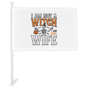 Funny Halloween Witch Wife Skeleton Vintage Shirt Car Flag