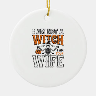 Funny Halloween Witch Wife Skeleton Vintage Shirt  Ceramic Ornament