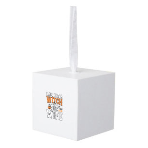 Funny Halloween Witch Wife Skeleton Vintage Shirt Cube Ornament