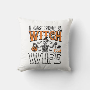 Funny Halloween Witch Wife Skeleton Vintage Shirt Throw Pillow