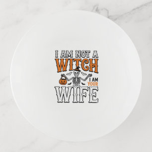 Funny Halloween Witch Wife Skeleton Vintage Shirt Trinket Tray