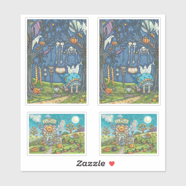 FUNNY HALLOWEEN WITCHES AND BLACK CATS STICKERS (Sheet)
